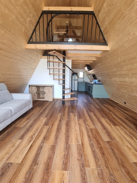 A-Frame XL Saulcy-sur-Meurthe : séjour et mezzanine