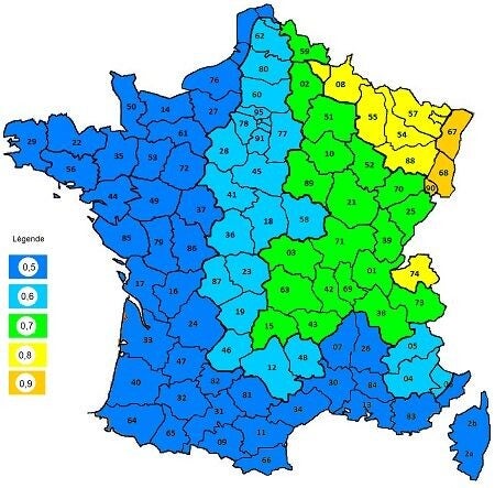 Carte des profondeurs hors gel pour les fondations (DTU 13.1)